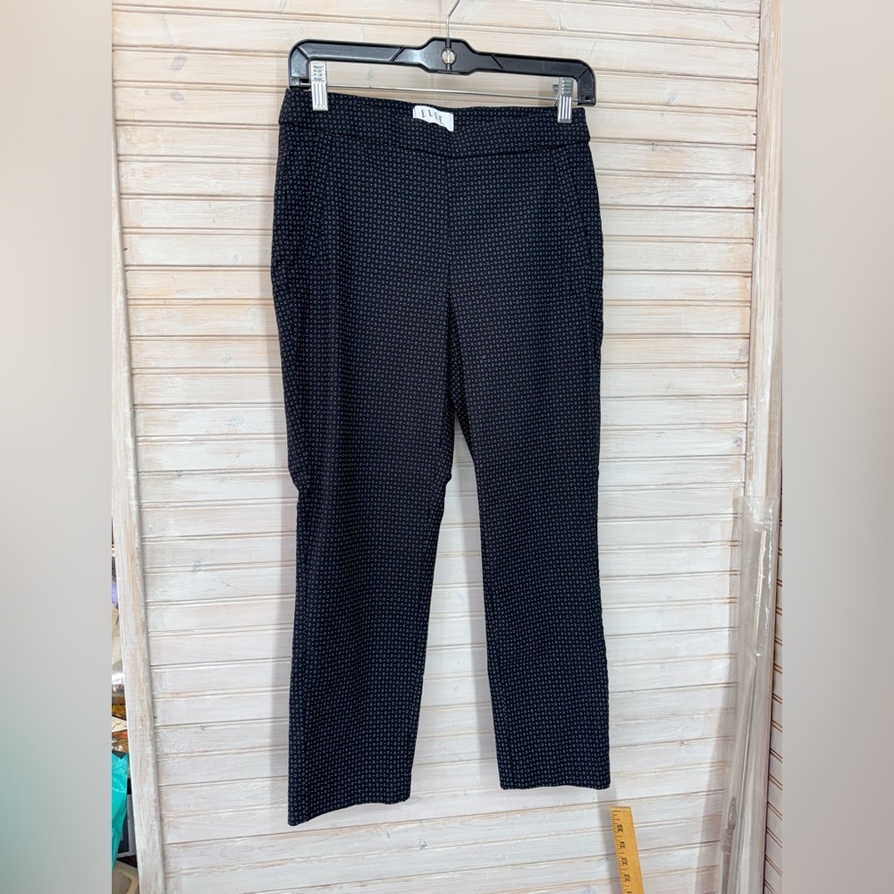 Elle Black Microdot Straight-Leg Stretch Cropped Pants